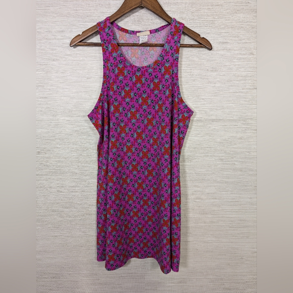 Natural Life Scoop Neck Floral Tank Dress Above The Knee Fushia Green Red Large